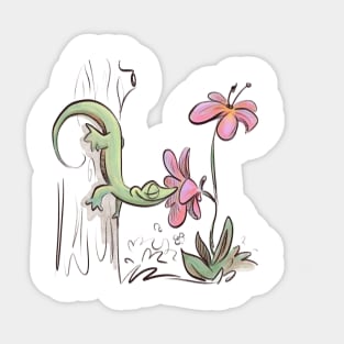 Gecko smelling flowers Sticker